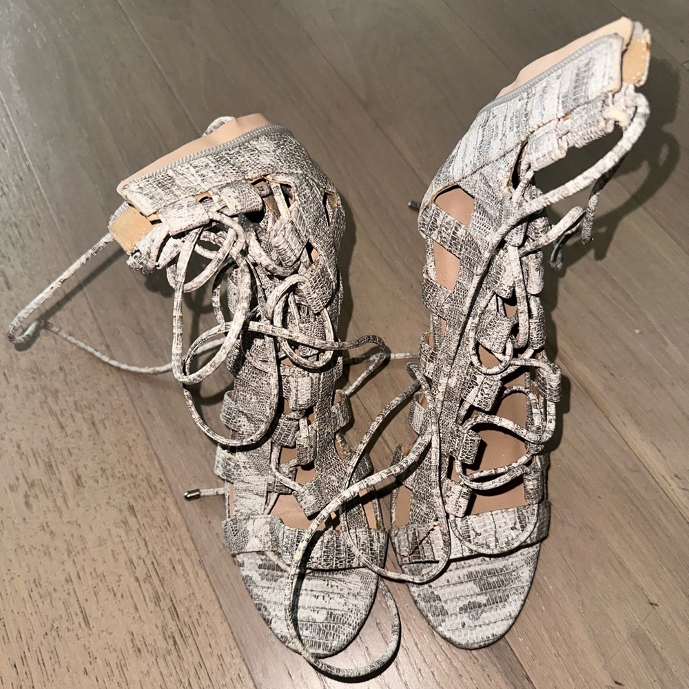 JustFab Snake Print Caged Heels | Size 9